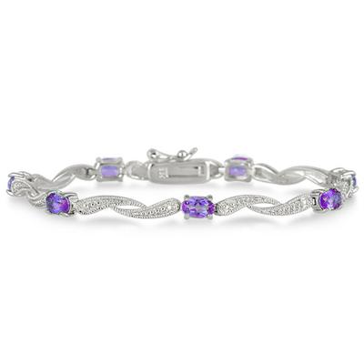4.00 Carat Natural Amethyst and Diamond Bracelet in .925 Sterling Silver