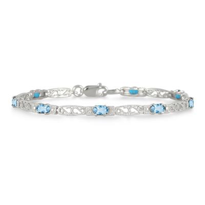 2.00 Carat All Natural Blue Topaz and Diamond Bracelet in .925 Sterling Silver