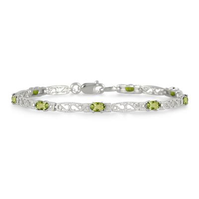 2.00 Carat All Natural Peridot and Diamond Bracelet in .925 Sterling Silver