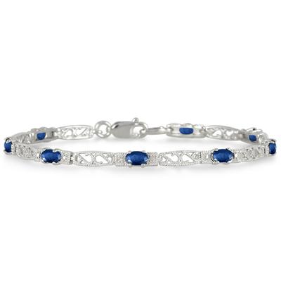 2.00 Carat All Natural Sapphire and Diamond Bracelet in .925 Sterling Silver