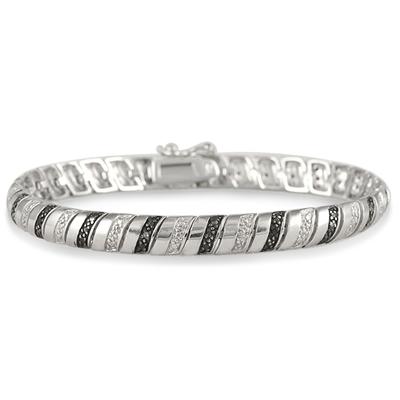Black and White Diamond Snake Bracelet in .925 Sterling Silver