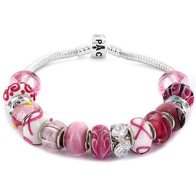 Commemorative Breast Cancer Awareness Pacific Glass Bead Bracelet 