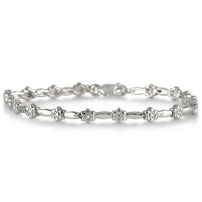 Diamond Bud and Leaf Bracelet in .925 Sterling Silver