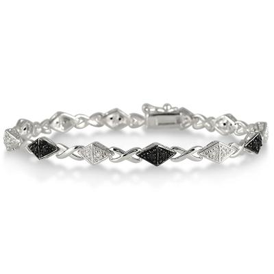 1/4 Carat Black and White Diamond Hugs and Kisses Bracelet in .925 Sterling Silver