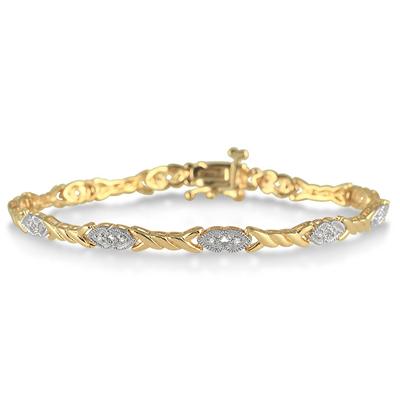 1/10 Carat Double Heart Diamond Bracelet in 18K Gold Plated Sterling Silver