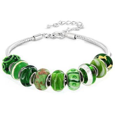 Green Glass Bead Silver Bracelet