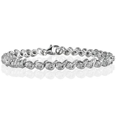 1/4 Carat Diamond S-Link Bracelet in Rhodium Plated Brass