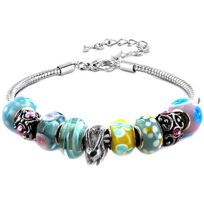 Easter Exclusive - Spring Pastel Glass Bead and Bunny Charm Silver Plated Bracelet 