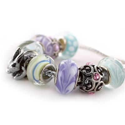 Easter Exclusive - Spring Pastel Glass Bead and Bunny Charm Silver Plated Bracelet 