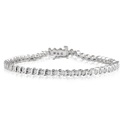 1.00 Carat Genuine Diamond S Link Tennis Bracelet in .925 Sterling Silver