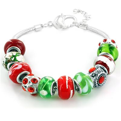 Holiday Season Exclusive Glass Bead Bracelet with Heart Link Clasp