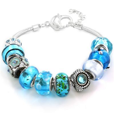 Winter Blue Hand Blown Glass Bead Bracelet