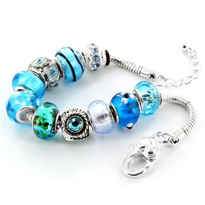Winter Blue Hand Blown Glass Bead Bracelet