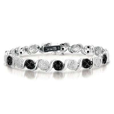 1.30 Carat Genuine Black & White Diamond Bracelet in .925 Sterling Silver