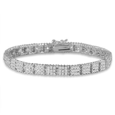 Diamond Cluster Bracelet in Rhodium Plated Solid Brass