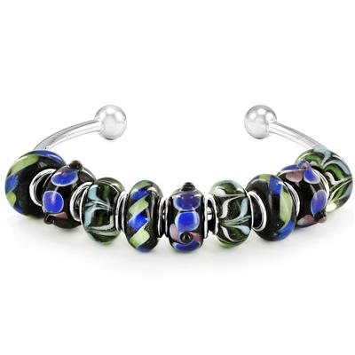 Hand Blown Multicolor Glass Bead Sterlign Plated Bangle