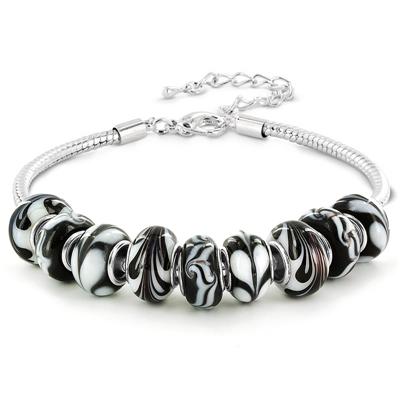 Black and White Zebra Swirl Glass Bead Bracelet