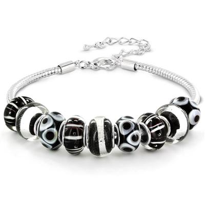 Hand Blown Black and White Glass Bead Bracelet 