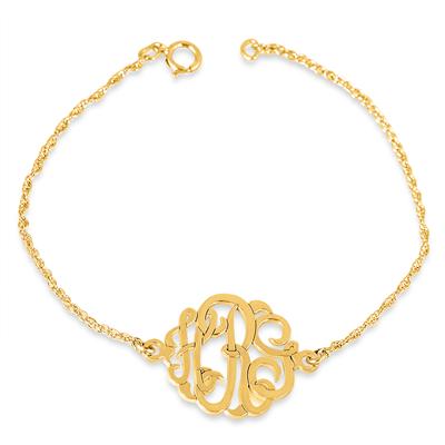 Monogram Initial Bracelet in 24K Gold Plated Sterling Silver