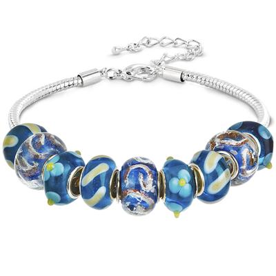 Winter Blue Hand Blown Glass Bead Charm Bracelet