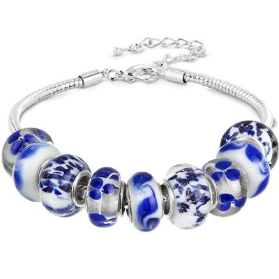 Blue and White Glass Bead Charm Bracelet