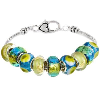 Caribbean Blue Green Glass Bead Charm Bracelet