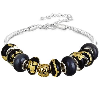 New Orleans Black and Gold Glass Bead Bracelet