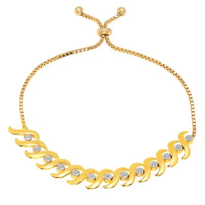 Diamond Accent Adjustable Bolo Bracelet in Gold Plated Brass