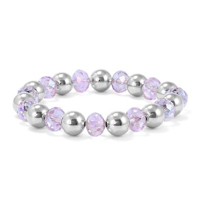 Pink Crystal Beaded Ball Bracelet in .925 Sterling Silver