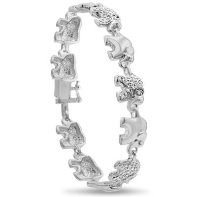 Diamond Accent Elephant Bracelet In White Gold Overlay