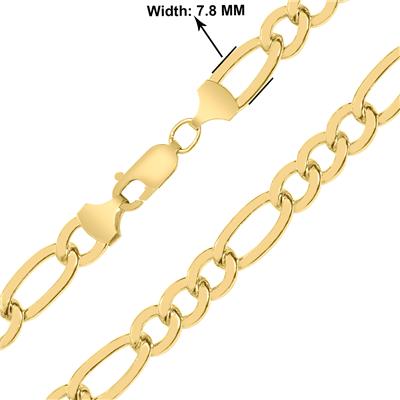 14K Yellow Gold Filled 7.8MM Figaro Bracelet with Lobster Clasp 