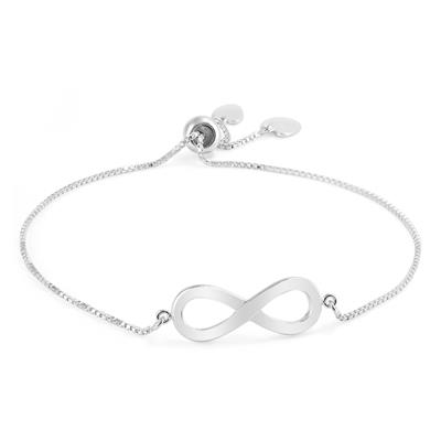 Infinity Heart Charm Adjustable Bolo Bracelet in .925 Sterling Silver