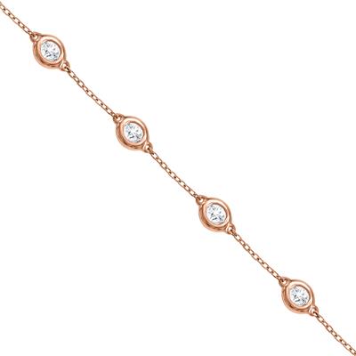 1 Carat TW Bezel Set Genuine Diamond Station Bracelet in 14K Rose Gold