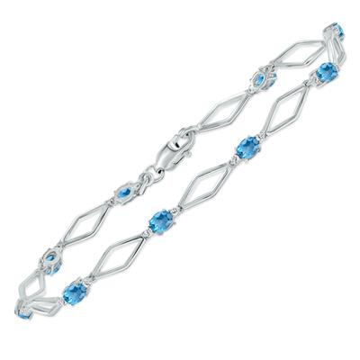 Blue Topaz and Natural Diamond Star Link Bracelet in .925 Sterling Silver