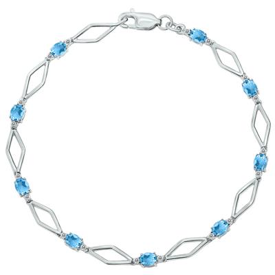 Blue Topaz and Natural Diamond Star Link Bracelet in .925 Sterling Silver