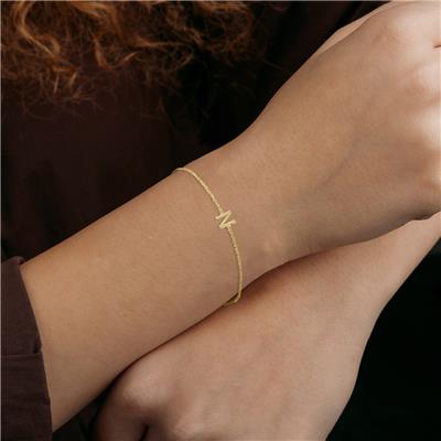 14K Solid Yellow Gold N Mini Initial Bracelet