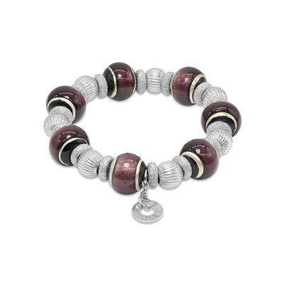 Naldina Wine Burgundy Murano Glass Bead Bracelet with Sterling Silver Roundels
