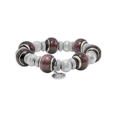 Naldina Wine Burgundy Murano Glass Bead Bracelet with Sterling Silver Roundels
