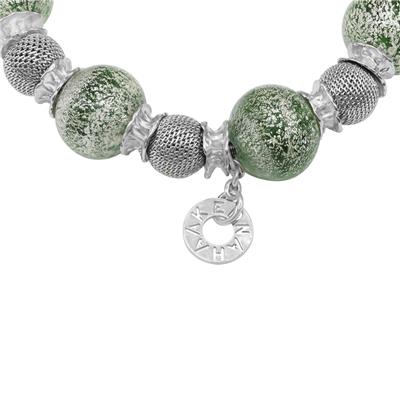 Silvana Silver Bead Bracelet with Emerald Green Murano Glass and Silver Rondelles