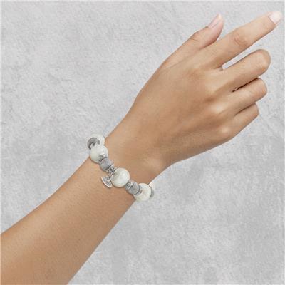 Gisella Snow White Murano Glass and Silver Bead Bracelet with Rondelles