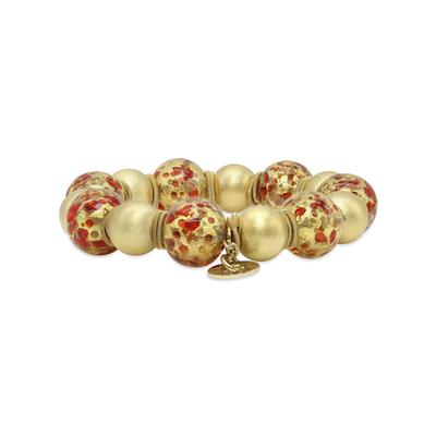 Fiamma Ruby Red Murano Bracelet with Elegant Gold Bead Bracelet