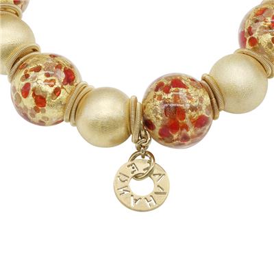 Fiamma Ruby Red Murano Bracelet with Elegant Gold Bead Bracelet