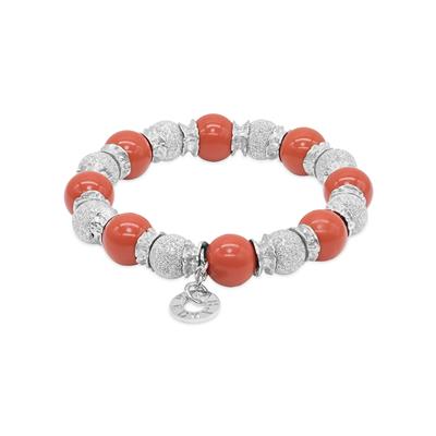 Susana Coral and Laser-Cut Silver Beads Bracelet with Silver Roundels