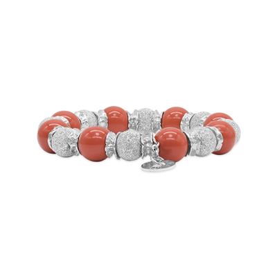 Susana Coral and Laser-Cut Silver Beads Bracelet with Silver Roundels