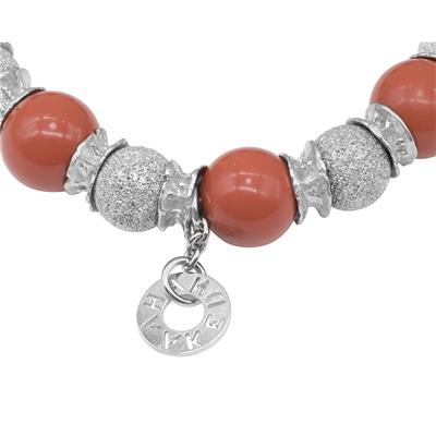 Susana Coral and Laser-Cut Silver Beads Bracelet with Silver Roundels