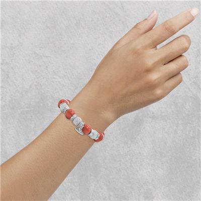 Susana Coral and Laser-Cut Silver Beads Bracelet with Silver Roundels