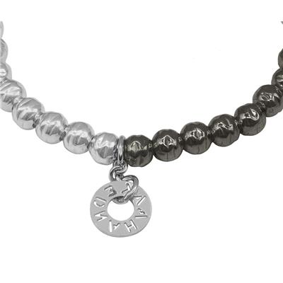 Vani Black and Silver Day and Night Bracelet with Moon and Star Accent Beads
