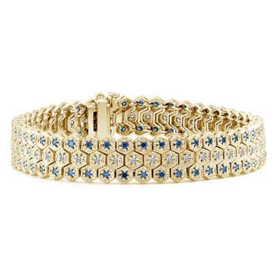 Blue And White Diamond Bracelet in 14k Yellow Gold 