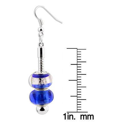 Royal Blue Design Infused Silver Glass Bead Bangle and Earring Set