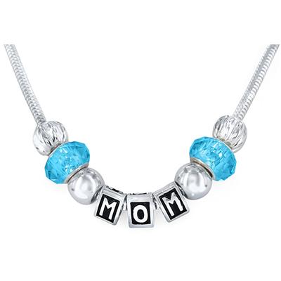 Hand Blown Blue Turquoise MOM Glass Bead and Charm Bracelet with FREE Matching Necklace